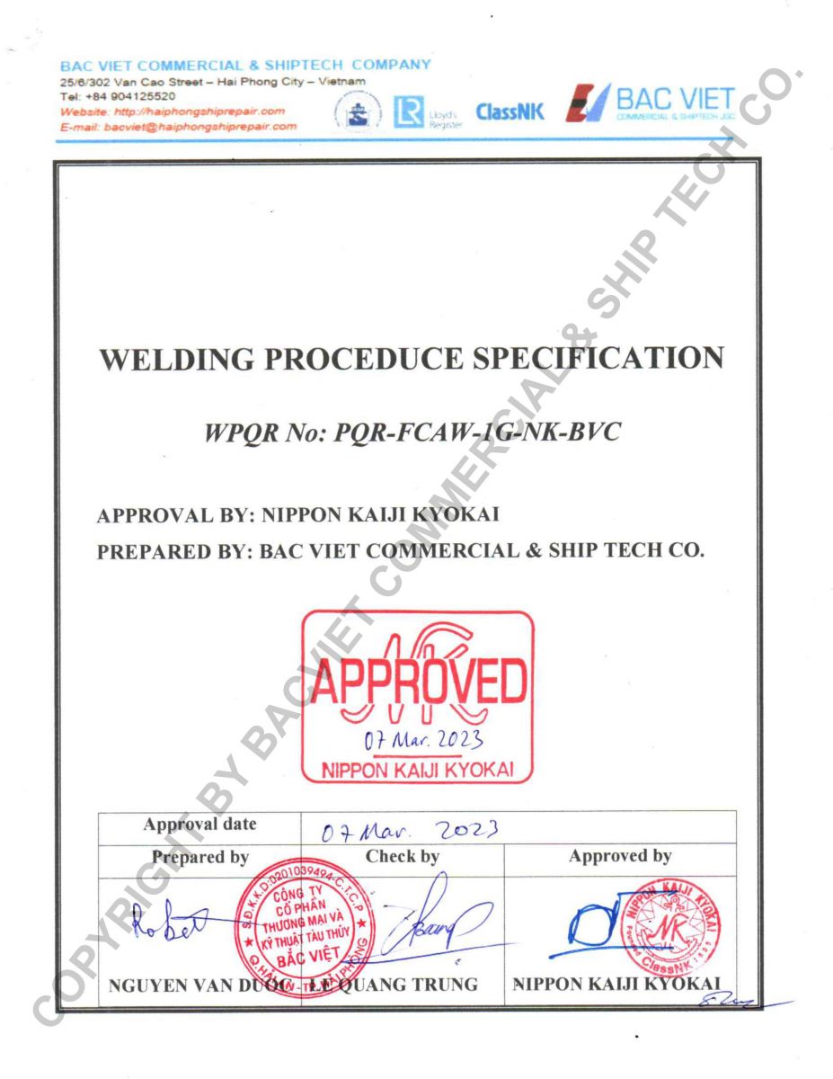 Welding Procedure Specification (WPS) 1G