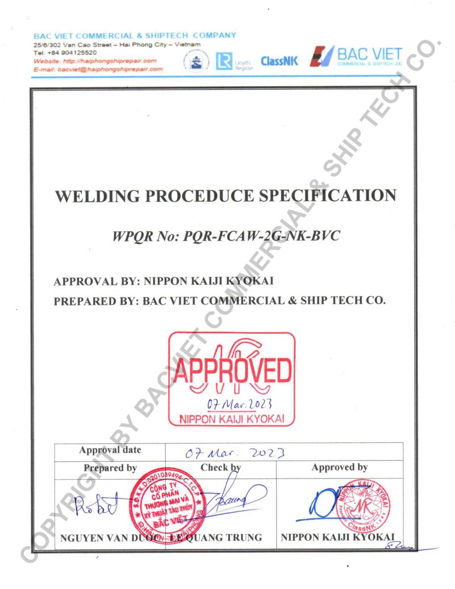 Welding Procedure Specification (WPS) 2G