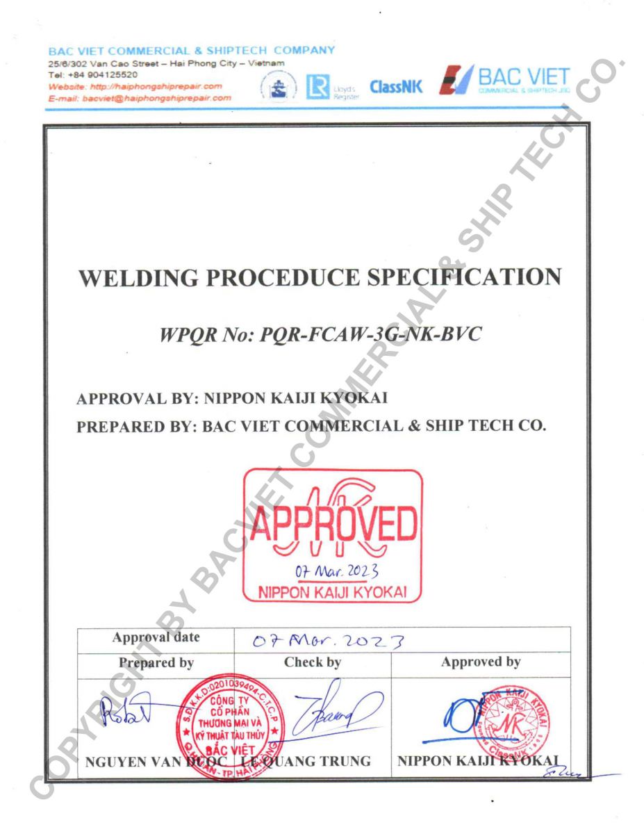 Welding Procedure Specification (WPS) 3G